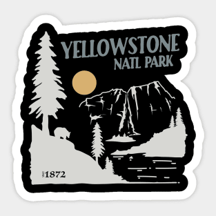 Yellowstone Waterfall Bear National Park Retro Vintage Design Gift Sticker